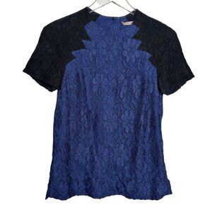 Christopher Kane Lace top blue and black size 4 short sleeves